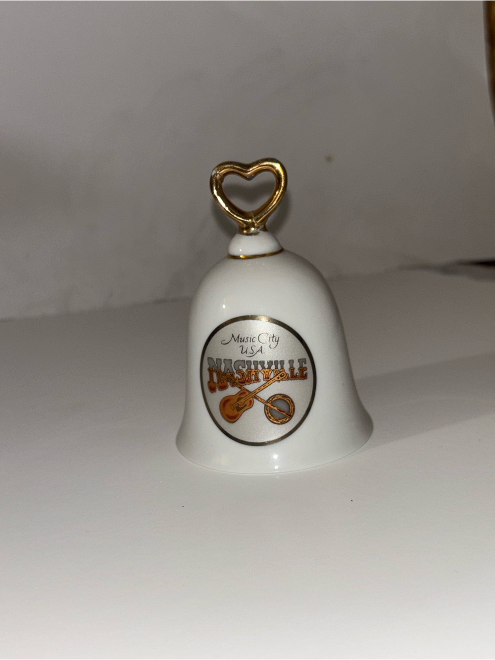 Nashville Music City Porcelain Bell with Gold Heart Handle